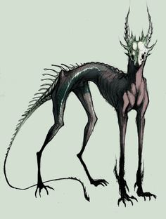 a drawing of a creature with horns and long legs