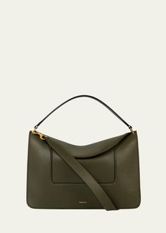 Wandler Penelope Grained Leather Shoulder Bag - Bergdorf Goodman Everyday Calf Leather Top Handle Flap Bag, Everyday Calf Leather Flap Bag With Top Handle, Calf Leather Top Handle Shoulder Bag For Work, Calf Leather Top Handle Flap Bag For Office, Calf Leather Shoulder Bag With Detachable Strap For Work, Top Handle Flap Bag With Removable Pouch For Work, Leather Flap Bag With Handle Drop For Office, Versatile Top Handle Flap Bag With Gold-tone Hardware, Modern Textured Leather Workwear Flap Bag