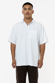 This relaxed button up is ideal for everyday, casual wear and is made of our lightweight 4 oz. cotton twill. This short sleeve style can be styled in endless ways and features a single front pocket and pearlescent buttons. We have garment dyed this 100% cotton style for a naturally worn in feeling, shrink-free finish and rich colors. Solid Cotton Camp Shirt For Summer, Summer Cotton Camp Shirt In Solid Color, Casual Solid Color Relaxed Fit Shirt, Relaxed Fit Button-up Shirt For Casual Gatherings, Summer Cotton Camp Shirt With Rolled Sleeves, Relaxed Fit Shirt With Button Closure For Casual Gatherings, White Classic Short Sleeve Shirt With Camp Collar, Classic White Short Sleeve Shirt With Camp Collar, Spring Short Sleeve Camp Shirt For Casual Gatherings