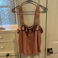 Coral Feather Top! Gages Still On! Never Worn! Pink Fringed Top For Spring, Spring Pink Fringed Tops, Pink Fringe Top For Spring, Casual Fringe Blouse For Spring, Punch Pink, Feather Top, Feather Tops, Honey Punch, Tank Top Blouse