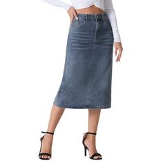 Elevate your style with this versatile and trendy denim skirt. Crafted from good quality denim, it offers both comfort and durability. The high waist design flatters your figure and accentuates your curves, while the stretchy fabric ensures a perfect fit. The midi length adds a touch of sophistication, making it suitable for various occasions. Whether you're going for a casual day out or a night on the town, this denim skirt is a must-have in your wardrobe. Measurement (in inches) Size---------- Midi Jean Skirt, Casual Denim Skirt, Womens Denim Skirts, Jean Skirts, Trendy Denim, Skirt High Waist, Denim Jean Skirt, Skirts Midi High Waisted, Denim Skirt Women