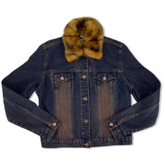 "2000s Dark Denim Jacket  Y2K stonewashed, dark denim jacket with removable faux for collar. Tinted denim. Rigid, no stretch. Made by \"LA blues\" Size S  Bust=41 Length=20.5 Sleeve=24 100% cotton ALL SALES FINAL" Fall Denim Jacket With Faux Fur Trim, Fitted Winter Denim Jacket, Fitted Denim Jacket For Winter, Fall Denim Jacket With Faux Fur Lining, Fitted Medium Wash Denim Jacket For Winter, Fitted Brown Denim Outerwear, Indie Aesthetic Outfits, Denim Jacket Vintage, Dark Denim Jacket