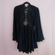 Brand New With Tags! Bought In 2019 And It Is No Longer Available Onsite. It Fits So Beautifully. Black Long Sleeve Mini Dress For Brunch, Black Bohemian A-line Dress, Bohemian Black Knee-length Mini Dress, Free People Embroidered Dress, Free People Black Dress With Flowers, Floral Velvet Dress, Beautiful Black Dress, Free People Maxi Dress, Beautiful Black Dresses