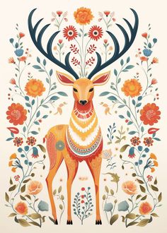 #creativedesigns #creativefabrica #designs #graphicdesigns Folk Art Woodland Animals, Whimsical Scandinavian Decor, Nordic Animals Illustration, Folk Art Pumpkin, Scandinavian Folk Art Animals, Scandinavian Folk Art Swedish Style, Scandinavian Folk Art Christmas, Folk Art Bear, Yule Art