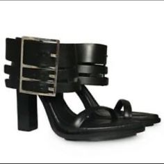 Versus Versace Black Leather High Heel With Front Wedge & Silver Buckles. Made In Italy. Tiny Flaw On Back Heel Of One Shoe As Shown In Last Photo. Size 40 Eu (Size 9 Usa). New. Please Send Reasonable Offers Through The Offer Button! Follow To Keep Updated! (150) Designer Wedge Heels With Buckle Closure, Versace Heels, Ankle Sandals, Versus Versace, Versace Shoes, Black Leather Pumps, Vintage Heels, Womens Stilettos, Black Leather Ankle Boots