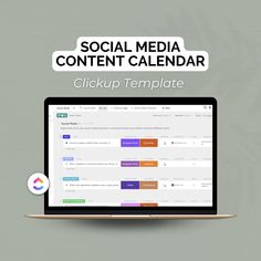 a laptop with the words social media content calendar on it and an image of a computer monitor