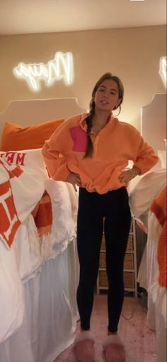 Outfits With Orange Sweater, Preppy Date Outfit, Colorful Basic Outfit, Cute But Comfy Outfits Schools, Riley Ann Fox Outfits, Winter Outfits Athletic, Orange Shirt Aesthetic, Cute Friday Outfits, Cute Winter School Outfits