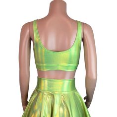 Holographic lime green spandex bralette with plenty of stretch and a ton of shimmer! Wear this bralette to a rave, music festival, running event, crossfit, roller derby, or club. Can be used as a bikini top too. Summer Green Stretch Sports Bra, Green Stretch Cropped Sports Bra, Fitted Green Crop Top For Festivals, Green Cropped Stretch Sports Bra, Fitted Green Triangle Crop Top, Green Triangle Top Crop Top For Festival, Neon Green Outfits, Rave Music, Festival Tops