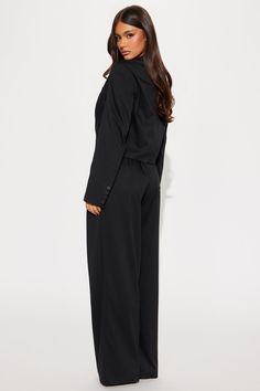 Available In Black. 3 Piece Pant Set Double Breasted Cropped Blazer Button Front Vest Wide Leg Pant Elastic Back Non Stretch 32" Inseam Shell: 78% Polyester 20% Rayon 2% Spandex Lining: 100% Polyester Imported | Madeline 3 Piece Pant Set in Black size 2X by Fashion Nova Wide Leg Pantsuit With Button Closure For Work, Solid Button-up Pants For Workwear, Black Button-up Work Pants, Black Button-up Pants For Work, Cropped Blazer, Wide Leg Pant, Pant Set, Blazer Buttons, Matching Sets