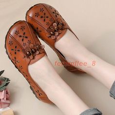 Handmade Retro Ethnic Sandals Cowhide Leather Loafers Women Hollowed Out Shoes  | eBay Brown Summer Loafers With Flat Heel, Summer Flat Heel Moccasins With Leather Footbed, Brown Slip-on Loafers For Summer, Brown Round Toe Loafers For Summer, Brown Slip-on Leather Shoes For Summer, Brown Flat Loafers For Summer, Brown Loafers With Round Toe For Summer, Brown Leather Slip-on Shoes For Summer, Brown Summer Loafers Comfortable Style