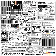 the back side of a barcode with various symbols and colors on it, including an arrow