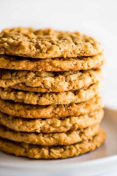 a stack of oatmeal cookies on a plate