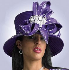 Lily & Taylor H945 purple hat Church Lady Hats, Church Suits And Hats, Ladies Dress Hats, Classy Hats, Black Blush, Women Church, Church Hat, Church Suits, Fur Accessories