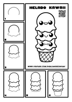 an ice cream sundae coloring page with the words hello kawai on it