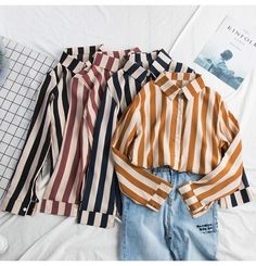 Stripe Chiffon Long Sleeve Blouse Shirt – Tomscloth Casual Striped Office Blouse, Casual Striped Blouse For The Office, Trendy Striped Collared Blouse, Trendy Collared Blouse, Chiffon Long Sleeve Blouse, Korean Shirt, Women Shirt Top, Fashion Vocabulary, Clothing Photography