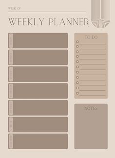 the weekly planner is shown in brown and beige colors, with lines on each side