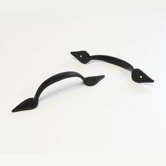 two black door handles on a white surface