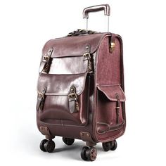 Woosir Rolling Vintage Leather Luggage Suitcase 22 Inch - Woosir Brown Rectangular Luggage For Travel, Rectangular Brown Luggage For Travel, Brown Leather-lined Luggage For Travel, Large Capacity Brown Luggage For Business Trips, Brown Large Capacity Luggage For Business Trips, Brown Luggage With Luggage Sleeve For Travel, Brown Luggage With Leather Lining For Trips, Brown Travel Bag With Luggage Sleeve For Trip, Brown Rectangular Luggage With Sleeve