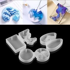 four different shapes and sizes of molds for making soap or cake decorating items