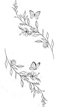 some flowers and butterflies on a white background