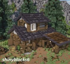 an image of a house in the middle of some trees and rocks with text overlay that says shinnyblocks 6