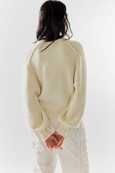 The *perfect* pullover, this cozy sweater features a soft fabrication and relaxed fit with slouchy long-sleeves and ribbed knit hems. **Fit:** Slouchy, relaxed fit **Features:** Soft knit fabrication, mock-neckline, raglan-cut sleeves with elasticated cuffs, ribbed hems, exposed seam detail **Why We ❤ It:** This sweater is a timeless addition to any collection of cozy layers. | Riley Pullover by Free People in White, Size: L Maxi Jumpsuit, Pullover Cardigan, Cozy Pullover, Mock Neckline, Cozy Sweater, Pajama Bottoms, Sweaters Knitwear, Cozy Sweaters, Soft Knits