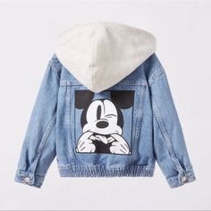 Zara Kids Toddler Boy Girl Mickey Mouse Disney Hoodie Denim Jacket Size 6y Gender Neutral Nwt Vintage Disney Disney Denim Jacket, Minnie Mouse Jacket, Baby Denim Jacket, Disney Denim, Mickey Mouse Jacket, Denim Utility Jacket, Disney Outfits Women, Red Denim Jacket, Fleece Denim Jacket