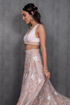 MADHURI Satin Pearl Top – HarleenKaur Dil To Pagal Hai, Mehndi Party, Pearl Top, Pearl Embroidery, 90s Bollywood, Indian Look, Bridal Outfit, Lehenga Skirt, Beaded Applique