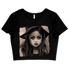 All-day comfort gets a modern update. Witch Themed Women's Cropped T-Shirt is made of soft cotton and poly with a contemporary, cropped silhouette. Black And White Art Crop Top suits home, leisure time, school, shopping, or going out. It also fits for summer. ✅Witch Themed Women's Cropped T-Shirt fashion-forward crop tee perfect for your wardrobe. ✅Material: 52/48 Airlume combed and ring-spun cotton/polyester ✅Super soft fabric. Side-seamed. Form-fitting silhouette ✅Machine wash: cold (max 30C or 90F); Do not bleach; Do not tumble dry; Iron, steam or dry: low heat; Do not dry clean ✅Black And White Art Crop Top is designed and printed in California Black Grunge T-shirt With Sublimation Print, Black Tri-blend Tops With Graphic Print, Black Grunge Top With Sublimation Print, Black Grunge Tops With Graphic Design, Black Band Merch Top With Custom Print, Alternative Style Crew Neck Top With Sublimation Print, Alternative Style Cotton Tops With Graphic Design, Alternative Cotton Top With Sublimation Print, Trendy Black Tops With Custom Print