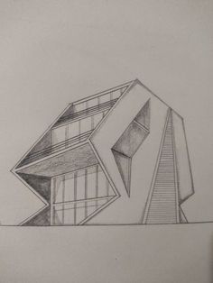 a pencil drawing of a building with windows