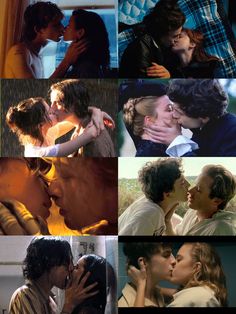 many different pictures of people kissing each other