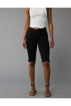 Our softest, stretchiest, never-loses-its-shape denim/Black wash/V-rise/These are Real Good: Made with the planet in mind & a promise to continue to do better. High Waist Stretch Jeans With Built-in Shorts, Fitted Versatile Shorts, Fitted Versatile Elastane Shorts, High Stretch Cotton Bottoms With Built-in Shorts, High Waist Versatile Fitted Shorts, High Waist Versatile Shorts, Versatile High Waist Fitted Shorts, Versatile Fitted High-waist Shorts, Fitted High Waist Shorts