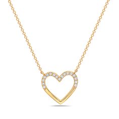 Birmingham Jewelry Item Number: BJNK12948D Women's Gold Necklace Heart With Diamonds 14K Yellow Gold Chain Included: 16" - 18" Adjustable Diamond: 17 round 0.17ct *The possibilities are not limited to the options in the dropdown. For pricing on further customizations & special options, please call: 1-586-939-5100 Classic Open Heart Necklace With Brilliant Cut, Classic Necklace With Brilliant Cut Open Heart, Valentine's Day Brilliant Cut Open Heart Necklace, Valentine's Day Open Heart Brilliant Cut Necklace, Classic Heart Shaped Necklace With Single Cut Diamonds, Diamond Heart Charm Necklaces With Round Cut, Diamond Necklaces With Heart Charm And Round Cut, Heart Shaped Yellow Gold Necklace With Single Cut Diamonds, 14k Gold Heart Necklaces With Brilliant Cut