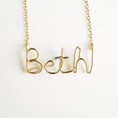 Gold Name Necklace. 14k Gold Fill. AzizaJewelry. #Beth Word Necklace, Gold Name Necklace, Monogram Necklace, Valentines Day Gifts For Her, Necklace Personalized, Popular Items, Diamond Heart, Name Necklace, Heart Necklace