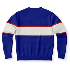 Winter Sports Sweatshirt, Sporty Sweatshirt For Winter Sports, Sporty Graphic Print Sweater For Winter, Casual Tops For Winter Sports, Retro Crew Neck Sweatshirt For Winter, Winter Sports Sweater With Ribbed Cuffs, Navy Winter Sweater For Streetwear, Sporty Crew Neck Top For Ski Season, Navy Crew Neck Sweater For Winter