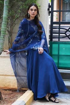 Shop for Samatvam by Anjali Bhaskar Blue Satin Georgette Embroidered Kurta Lehenga Set for Women Online at Aza Fashions Aditi Rao Hydari Casual, Tamil Clothing, Aditi Rao Hydari Indian Outfits, Bombay Talkies, Kurta Lehenga, Aditi Rao Hydari, Party Wears, Aditi Rao, Yami Gautam