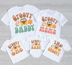 three matching shirts with the words grow, mama and two boys