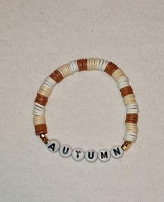 brown, sand, and white autumn themed clay beaded bracelet with star accents -multiple size options Clay Bead Bracelets Ideas Fall, Fall Inspired Bracelets, Colors For Bracelets, Clay Bead Bracelets Ideas, Bracelets Clay Beads, Bracelets Clay, Clay Beaded Bracelet, White Autumn, Inspired Bracelets