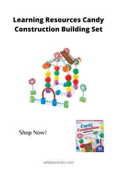 the learning resources candy construction building set is shown with an instruction booklet for children to learn how