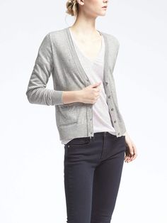 Banana Republic: Pima Cotton (90%) Cashmere (10%) Vee Cardigan in gray. $49.61. Classic V-neck Sweater For Spring Layering, Classic Cardigan With Pockets For Daywear, Classic V-neck Sweater For Daywear, V-neck Sweater With Pockets For Layering, Classic V-neck Everyday Cardigan, Versatile V-neck Sweater For Daywear, Everyday V-neck Cotton Cardigan, Everyday V-neck Relaxed Fit Cardigan, Relaxed Fit V-neck Cardigan For Everyday