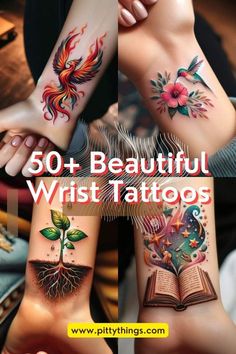 some tattoos that are on both arms and legs, with the words 50 beautiful wrist tattoos