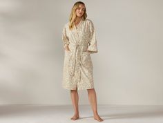 Wrap up in the pure organic comfort of our Isla Organic Cotton Robe. Gentle on your skin, breathable, and naturally hypoallergenic, it’s made from garment-washed poplin with a percale weave that becomes softer over time. Complete with wide, three-quarter-length sleeves and a matching belt with loops, allowing for easy adjustability and a personalized fit. | Coyuchi Women's Isla Organic Cotton Robe Small Sage with Gulf Relaxed Fit Cotton Home Robe, Waffle Robe Women, Summer Linen Relaxation Robe, Relaxed Fit Linen Sleep Robe, Multicolor Cotton Home Robe, Blue Green Fabric, Lounge Robes, Sleepwear Robe, The Pure