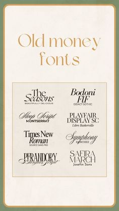 Elegant Old Money Fonts: A Timeless Typeface Collection. Fonts that look expensive, prestigious & elegant. Perfect for adding a touch of sophistication to your designs. #oldmoneyfonts #elegantfonts #typography #fontdesign #luxuryfonts #timelessdesign #prestigefonts Fonts For Luxury Brands, Old Money Aesthetic Fonts, Old Money Canva Font, Fancy Canva Fonts, Old Money Fonts Canva, Old Money Typography, Old Money Fonts, Old Money Logo Design, Old Fonts Vintage