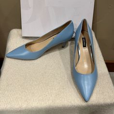 Brand New (Never Worn). Home Is Smoke And Pet Free. Sizing: I Normally Were Between An 8.5 And 9 Women's Shoes. I Purchased A Size 9 In These Because They Have A Pointed Toe. They Were Enormous On Me. I Would Say This Is More Of A 9.5. I Love The Color Of These Shoes. I Was So Excited To Get Them. They Are Currently Not Available Anymore. So Sad. Elevate Your Wardrobe In The Nine West Arlene Dress Pumps. This Pump Features A Fashionable Kitten Heel And Trendy Pointy Toe That Adds An Extra Wow Fa Spring Kitten Heels With Almond Toe And Branded Insole, Blue Pointed Toe Kitten Heels For Spring, Spring Casual Court Shoes, Casual Spring Court Shoes, Spring Kitten Heels With Branded Insole, Blue Kitten Heels For Spring Formal Occasions, Blue Kitten Heels For Spring Formal Events, Blue Kitten Heels For Spring Formal, Blue Pointed Toe Court Shoes For Spring