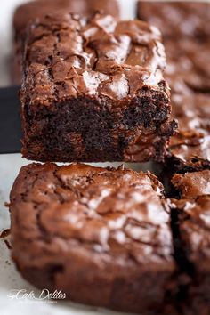 chocolate brownies cut into squares on a plate