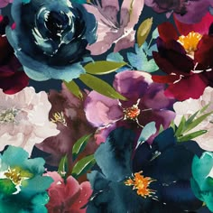 Floral Watercolour Wallpaper Jewel Tone Color Palette, Teal Burgundy, Teal Bedroom, Cosy Bedroom, Teal Walls, Jewel Tone Colors, Jewel Colors, Blossom Print, Burgundy Flowers