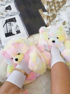 DETAILS Casual/chic Teddy bear Fluffy Length 11.8'' width 7.9'' Pink Teddy Bear Slippers, Teddy Slippers, Teddy Bear Slippers, Fluffy Teddy Bear, Fluffy Shoes, Bear Slippers, Bedroom Slippers, Cartoon Series, Cute Slippers