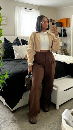 Classy Earth Tone Outfits, Brown Casual Outfits For Black Women, Black Woman Outfits Classy, Professional Streetwear Women, 90s Summer Outfits Plus Size, Going Out Fits Baddie, Buisness Casual Women Outfits Simple, Brown Combo Outfit, Soft Girl Aesthetic Outfit Black Women