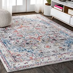 an area rug with various colors and patterns