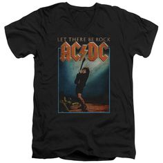 AC/DC Let There Be Rock Men's 30/1 100% Cotton Slim Fit V-Neck T-Shirt Ac Dc, Slim Fit, V Neck, T Shirt, Black